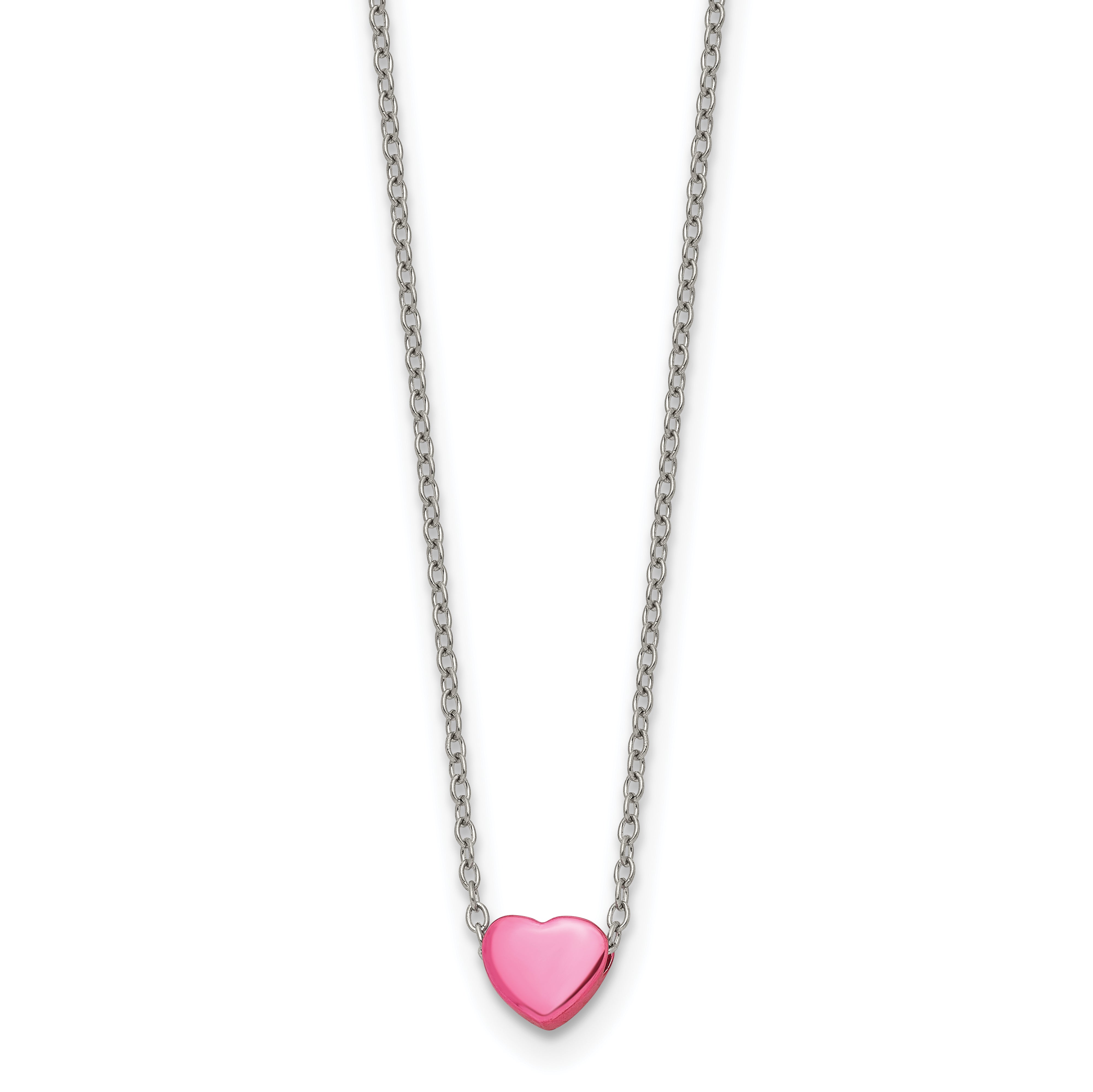 Chisel Stainless Steel Polished Pink IP-plated Heart on a 16 inch Cable Chain Necklace