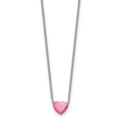 Chisel Stainless Steel Polished Pink IP-plated Heart on a 16 inch Cable Chain Necklace