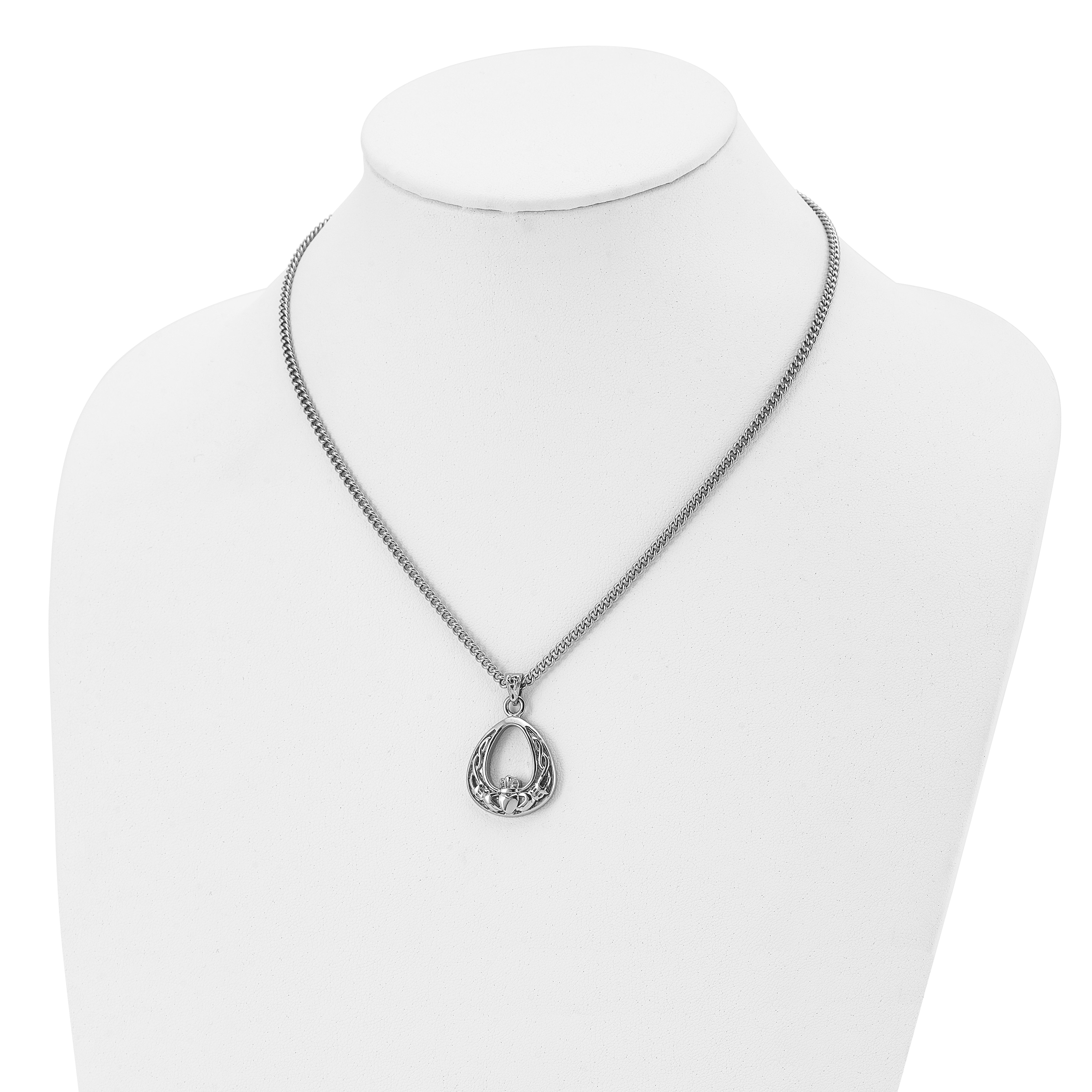 Chisel Stainless Steel Antiqued and Polished Claddagh Pendant on an 18 inch Curb Chain Necklace