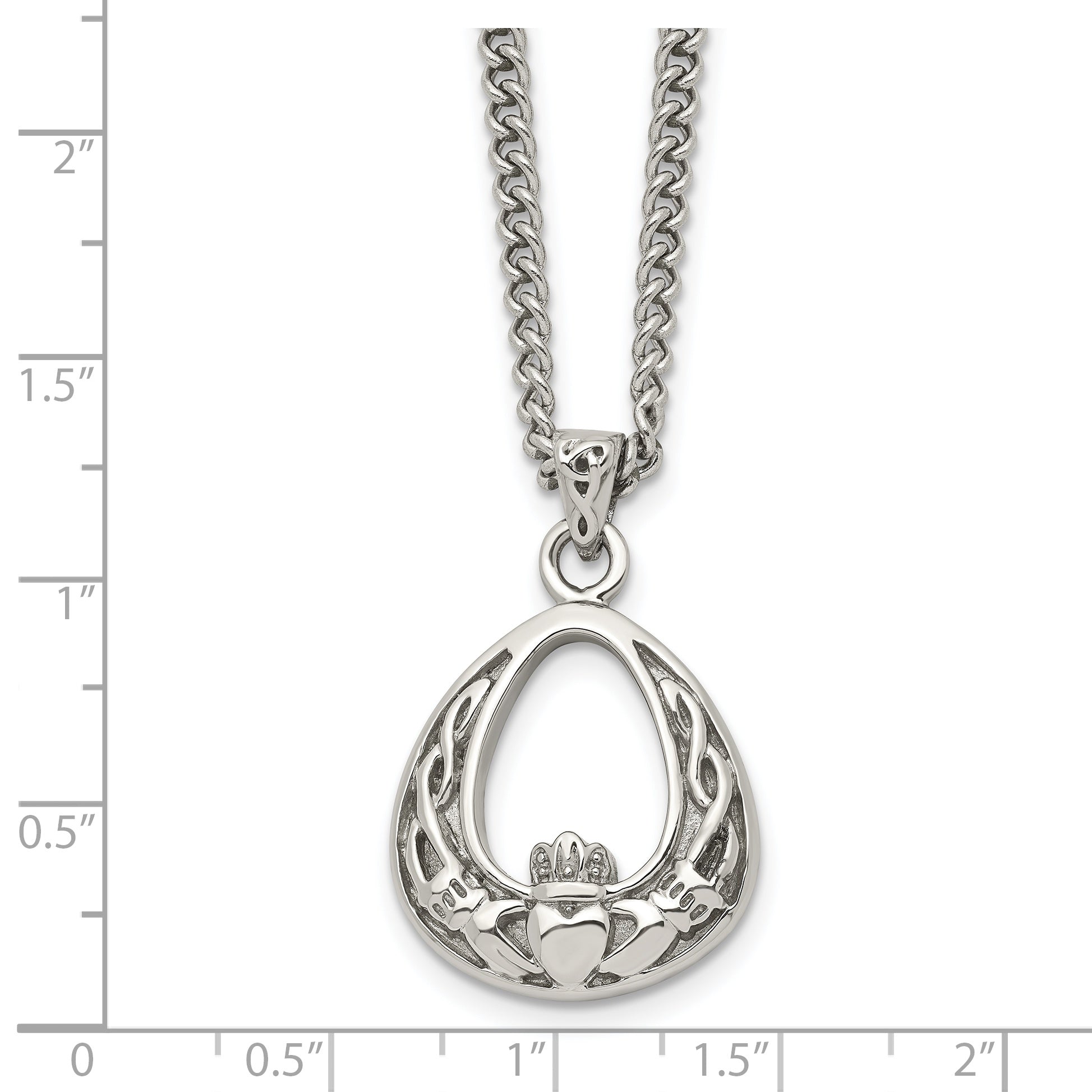 Chisel Stainless Steel Antiqued and Polished Claddagh Pendant on an 18 inch Curb Chain Necklace