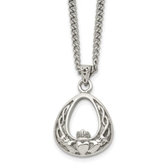 Chisel Stainless Steel Antiqued and Polished Claddagh Pendant on an 18 inch Curb Chain Necklace