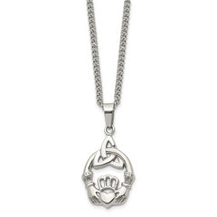 Chisel Stainless Steel Polished Trinity Knot and Claddagh Pendant on an 18 inch Curb Chain Necklace