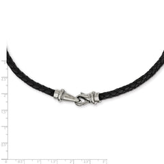 Chisel Stainless Steel Polished Woven Black Leather 19.5 inch Necklace