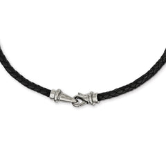 Chisel Stainless Steel Polished Woven Black Leather 19.5 inch Necklace