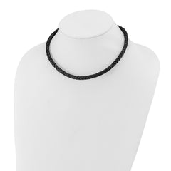 Chisel Stainless Steel Polished Woven Black Leather 16.25 inch Necklace