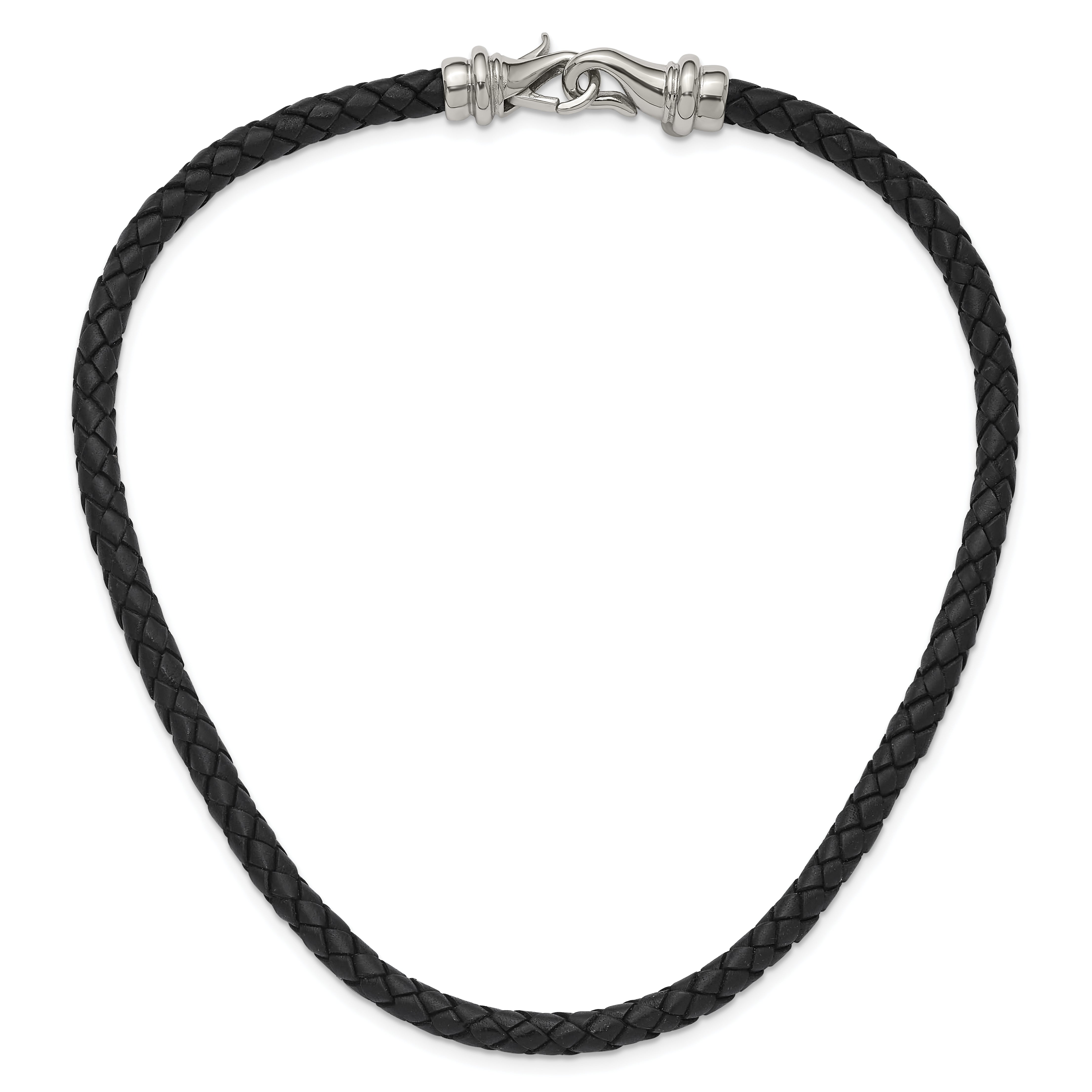 Chisel Stainless Steel Polished Woven Black Leather 16.25 inch Necklace