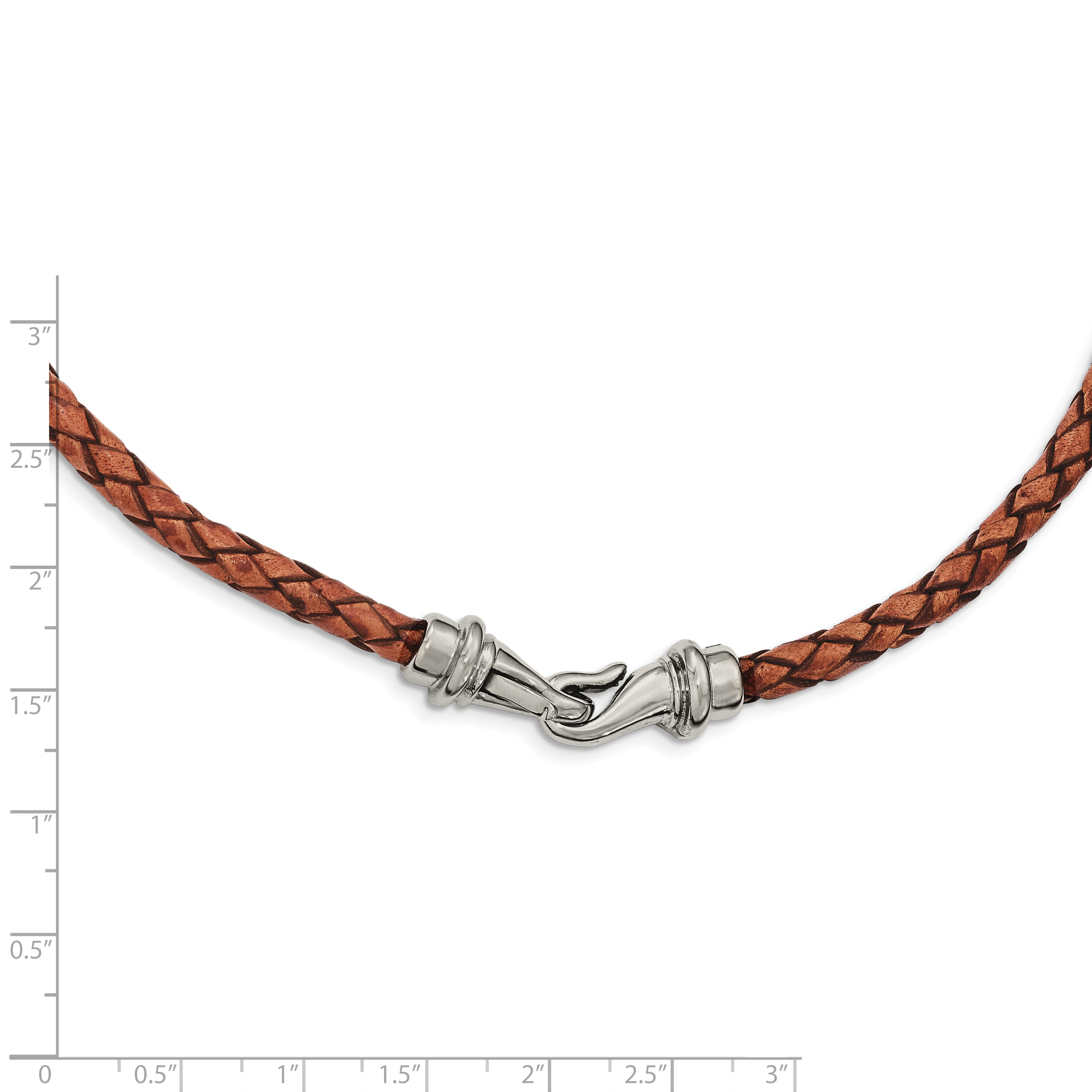 Chisel Stainless Steel Polished Woven Brown Leather 19.5 inch Necklace