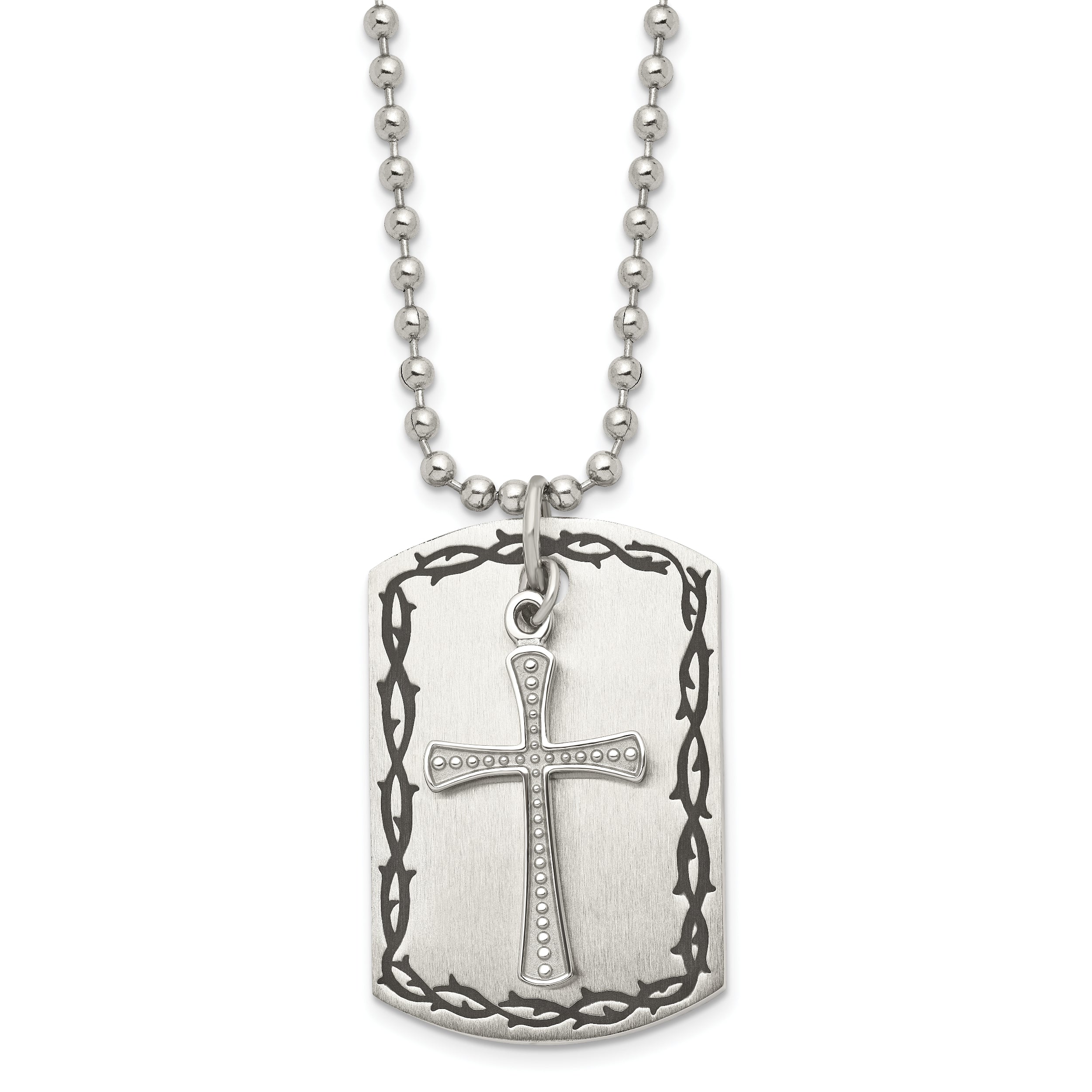 Chisel Stainless Steel Antiqued Brushed and Polished 2 Piece Textured Cross Dog Tag on a 22 inch Ball Chain Necklace