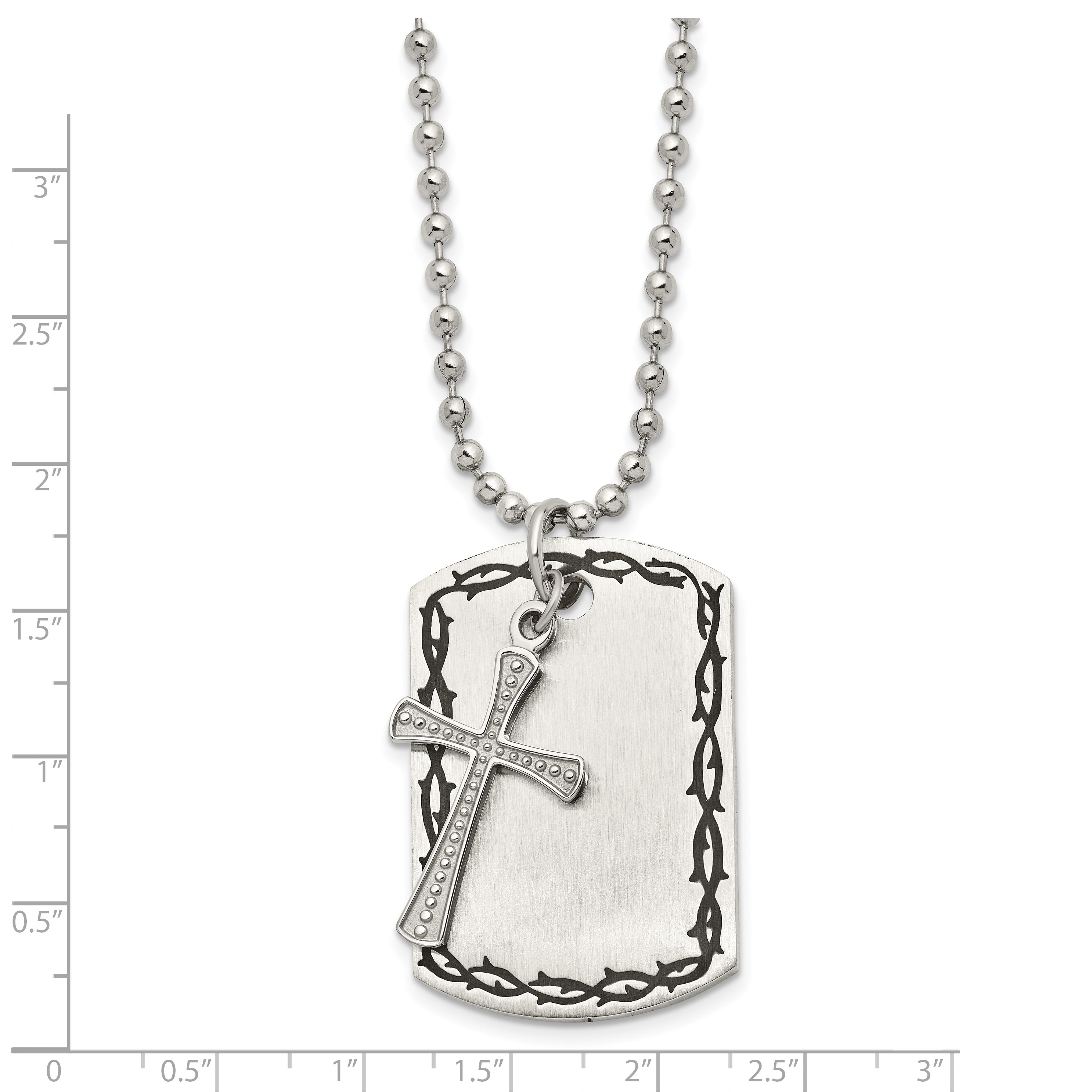 Chisel Stainless Steel Antiqued Brushed and Polished 2 Piece Textured Cross Dog Tag on a 22 inch Ball Chain Necklace