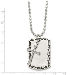 Chisel Stainless Steel Antiqued Brushed and Polished 2 Piece Textured Cross Dog Tag on a 22 inch Ball Chain Necklace