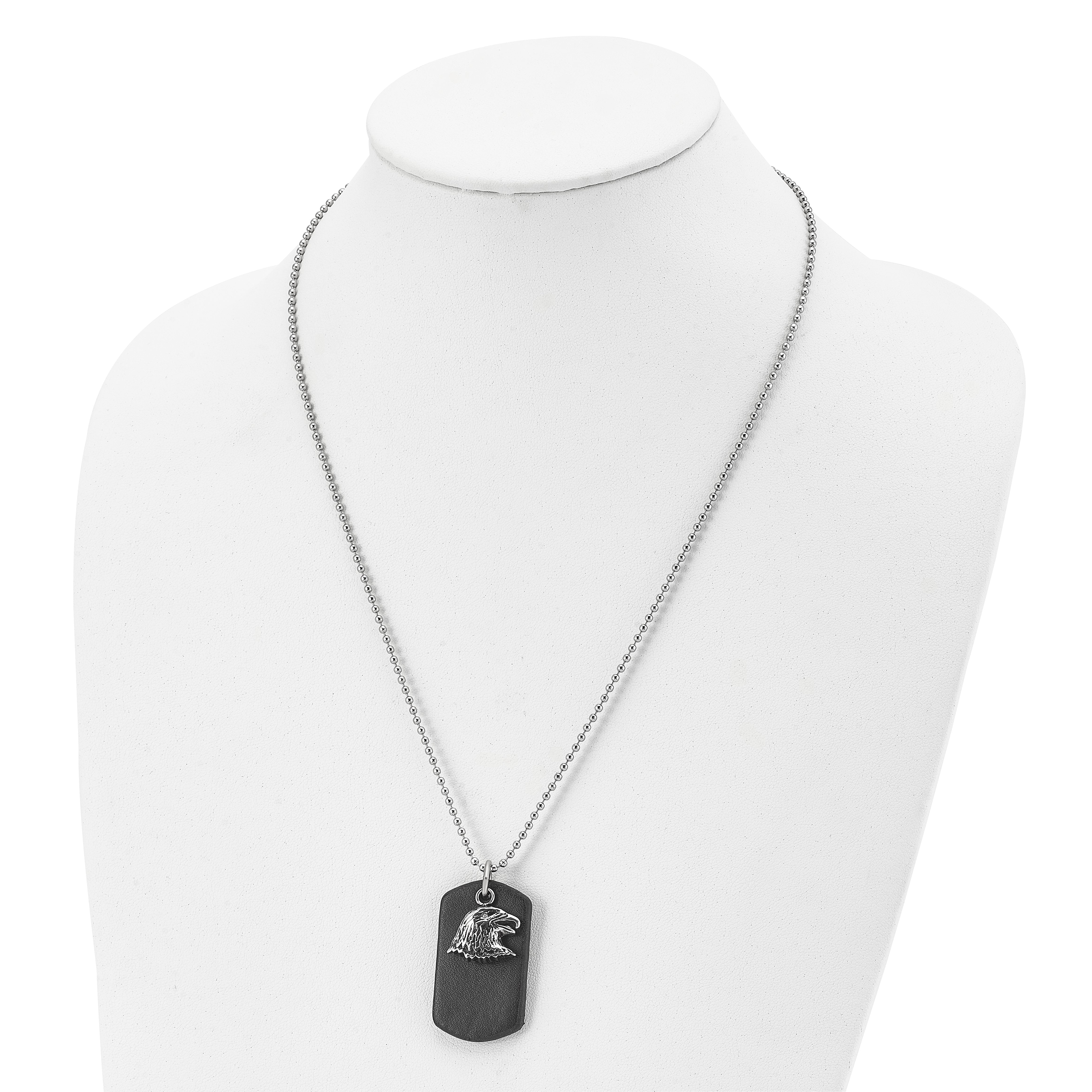 Chisel Stainless Steel Polished and Antiqued Eagle Leather Dog Tag on a 22 inch Ball Chain Necklace