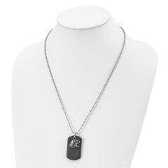 Chisel Stainless Steel Polished and Antiqued Eagle Leather Dog Tag on a 22 inch Ball Chain Necklace