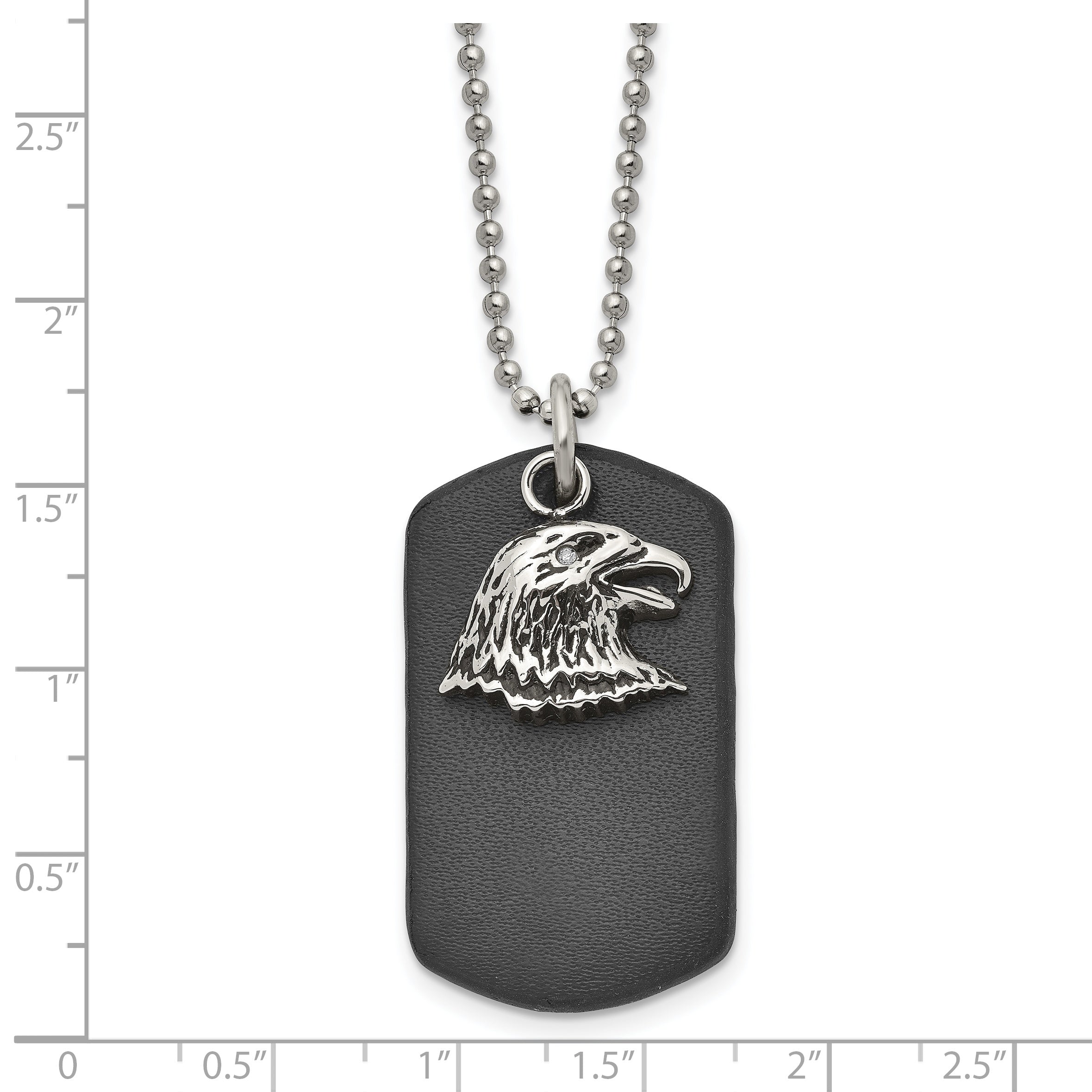 Chisel Stainless Steel Polished and Antiqued Eagle Leather Dog Tag on a 22 inch Ball Chain Necklace