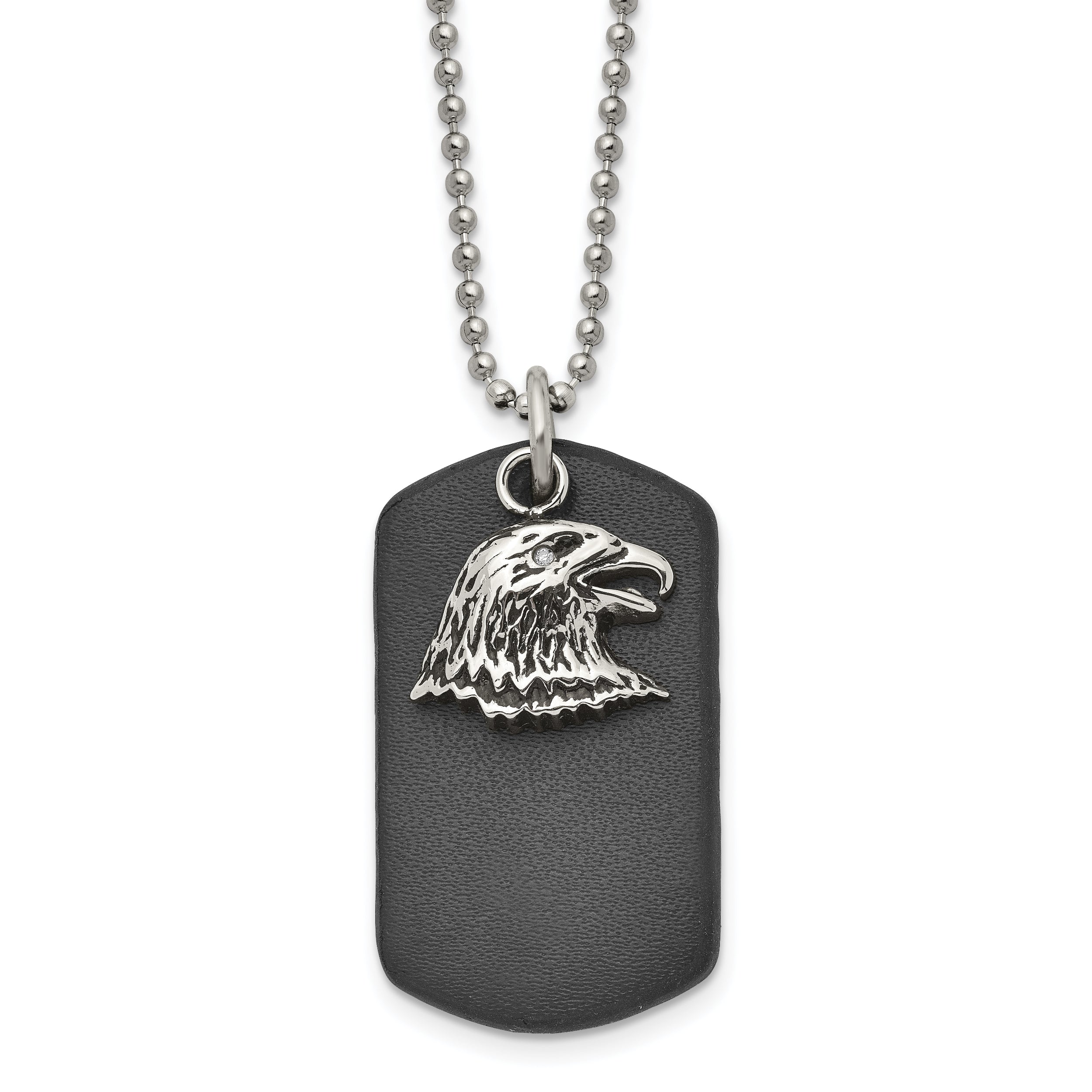 Chisel Stainless Steel Polished and Antiqued Eagle Leather Dog Tag on a 22 inch Ball Chain Necklace