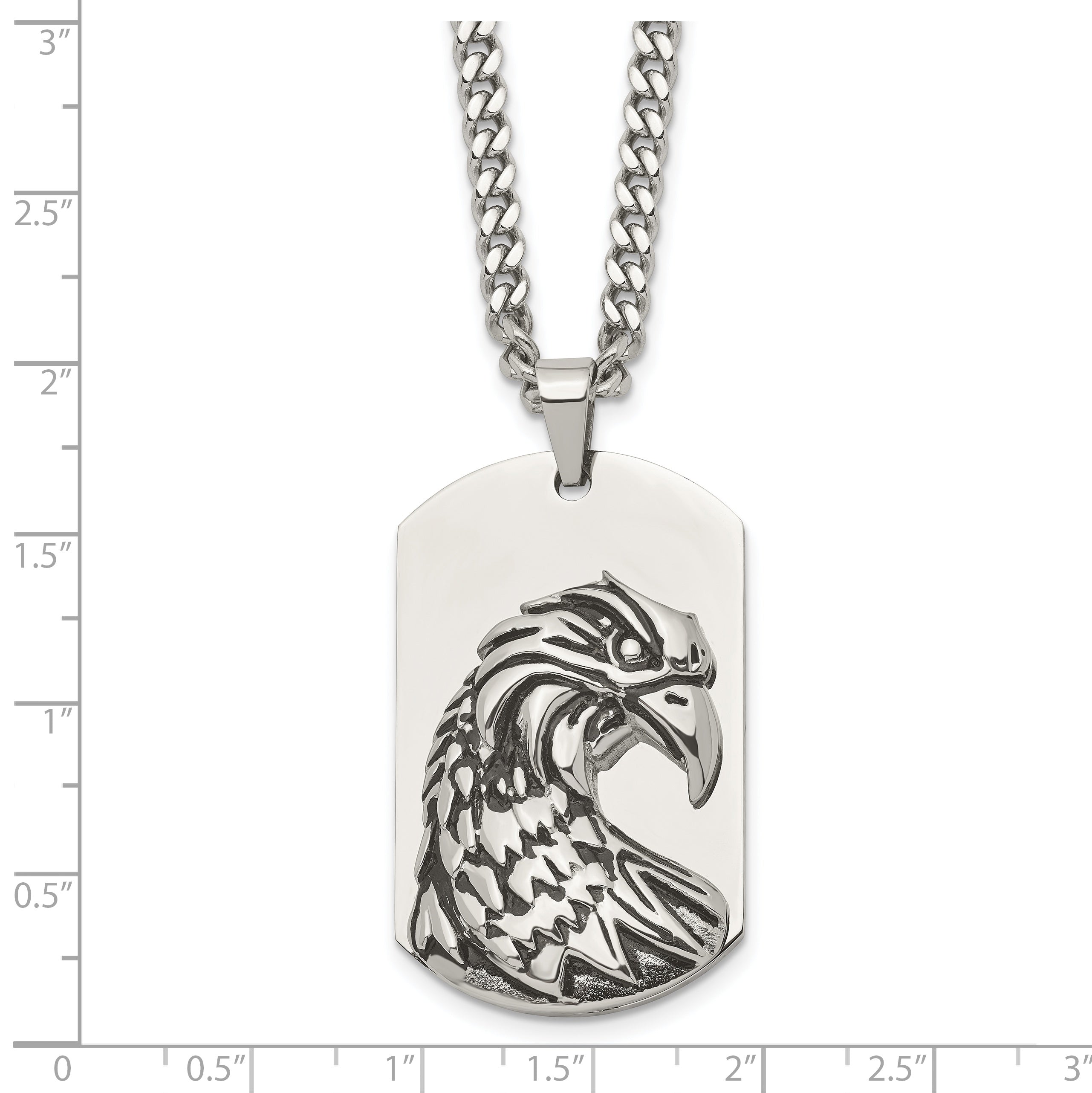 Chisel Stainless Steel Antiqued and Polished Eagle Dog Tag on a 22 inch Curb Chain Necklace