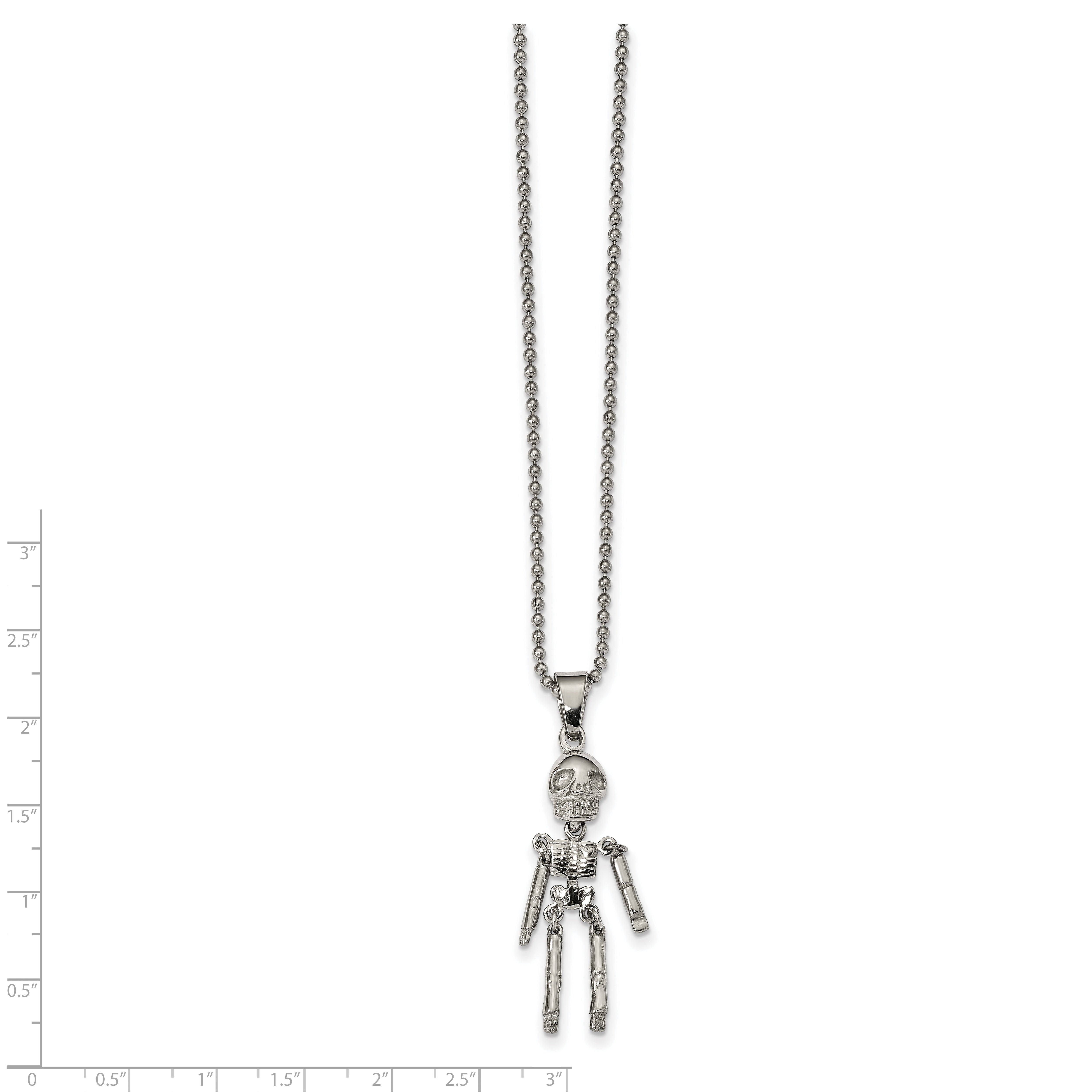 Chisel Stainless Steel Polished Moveable Skeleton Pendant on a 22 inch Ball Chain Necklace