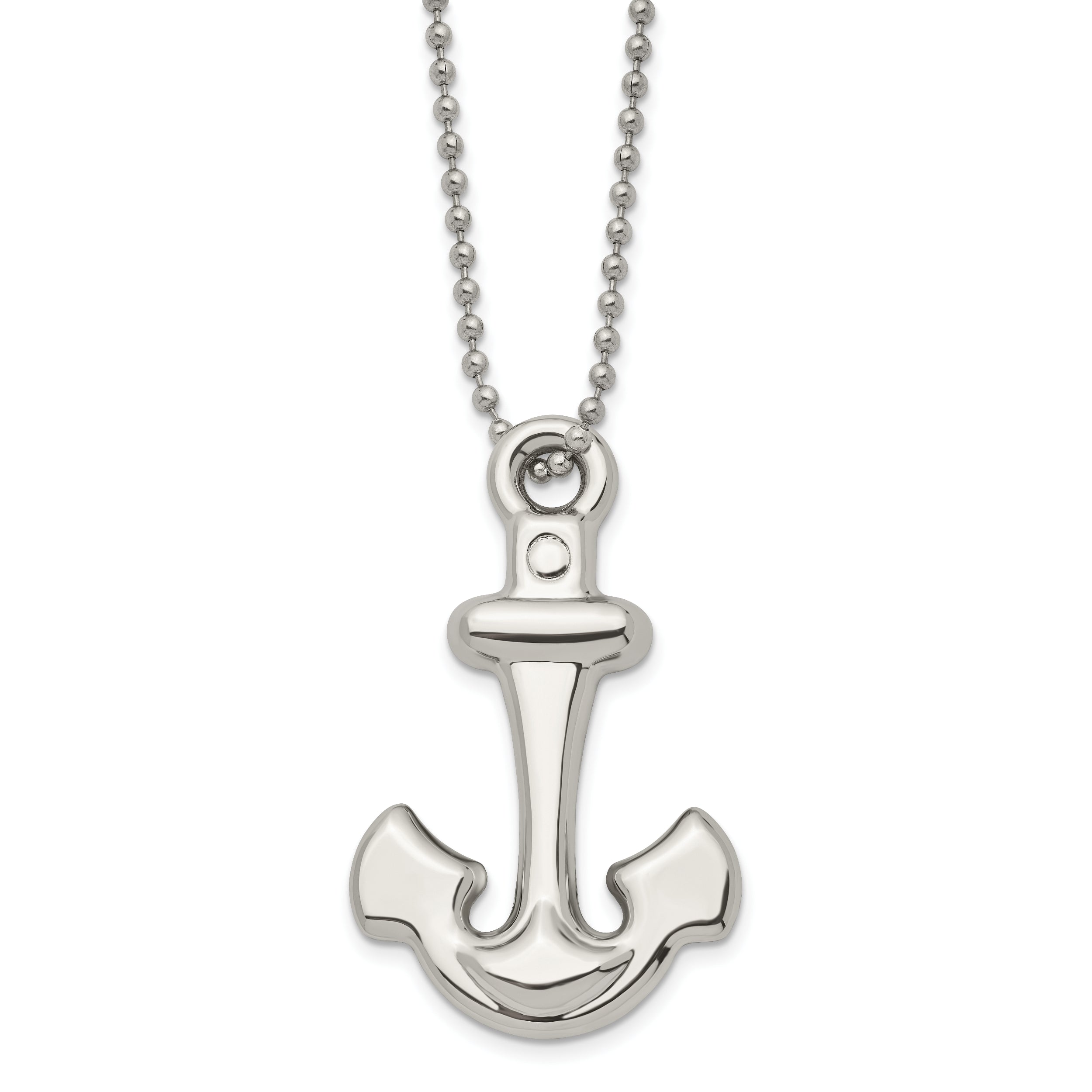 Chisel Stainless Steel Polished Hollow Anchor Pendant on a 22 inch Ball Chain Necklace