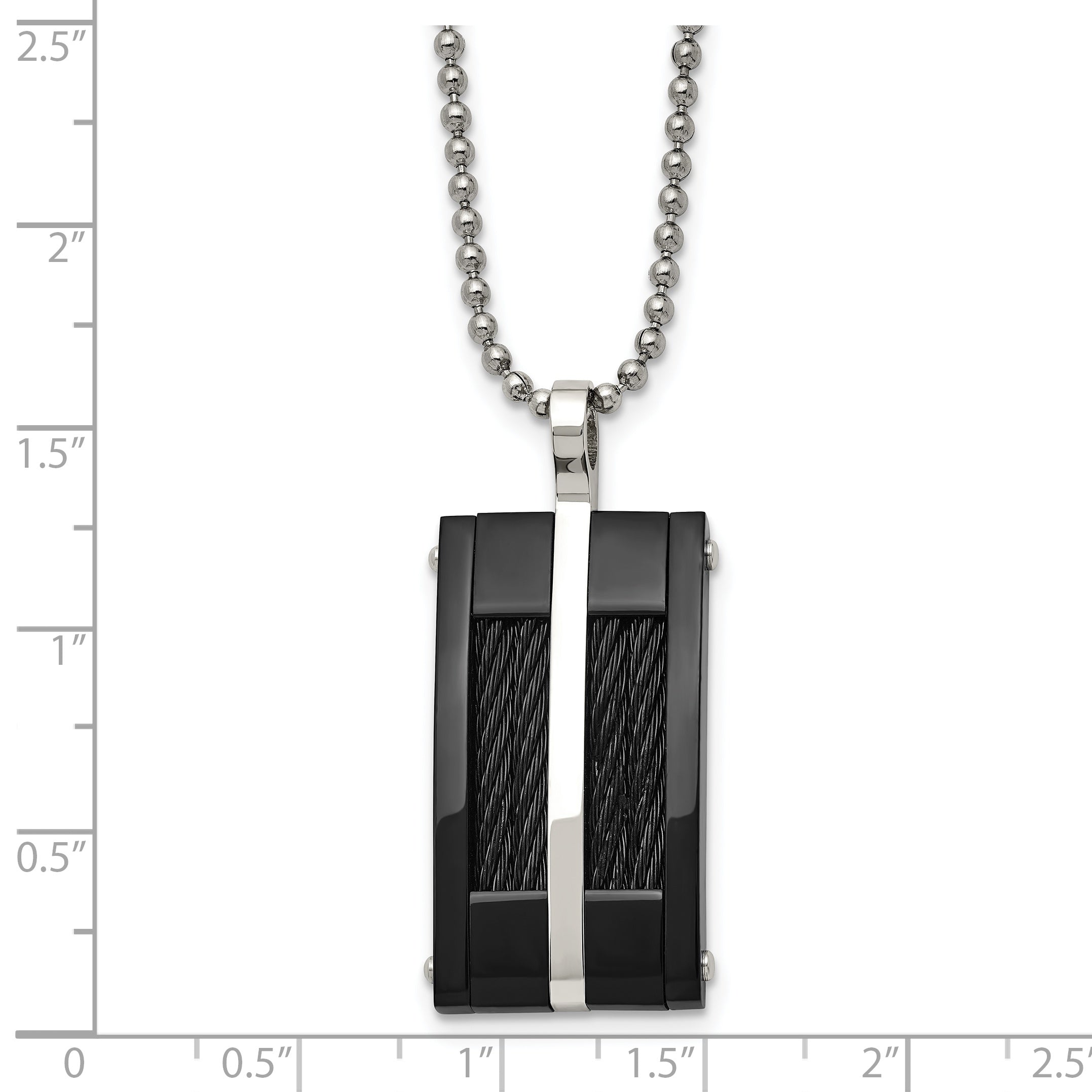 Stainless Steel  20in Polished Black IP-plated w/Cable Rectangle Necklace