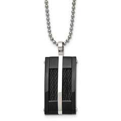 Stainless Steel  20in Polished Black IP-plated w/Cable Rectangle Necklace