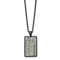 Chisel Stainless Steel Brushed and Polished Black IP-plated Power and Passion Pendant on a 22 inch Cable Chain Necklace