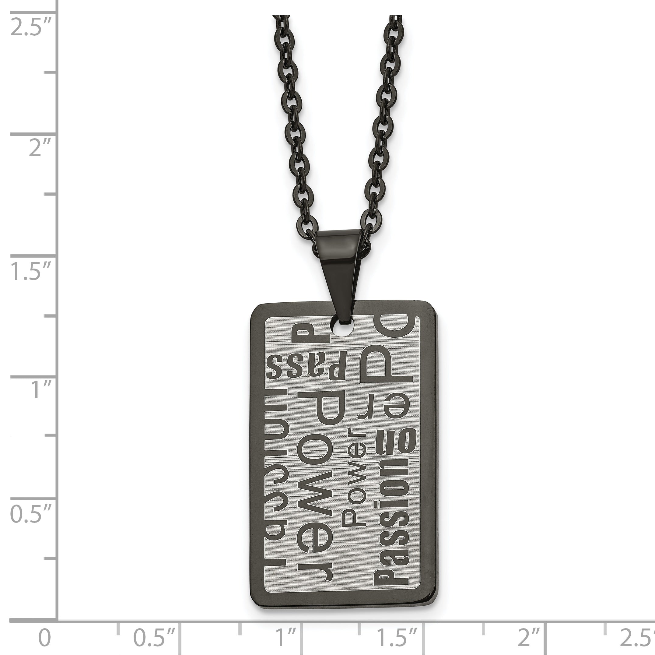 Chisel Stainless Steel Brushed and Polished Black IP-plated Power and Passion Pendant on a 22 inch Cable Chain Necklace