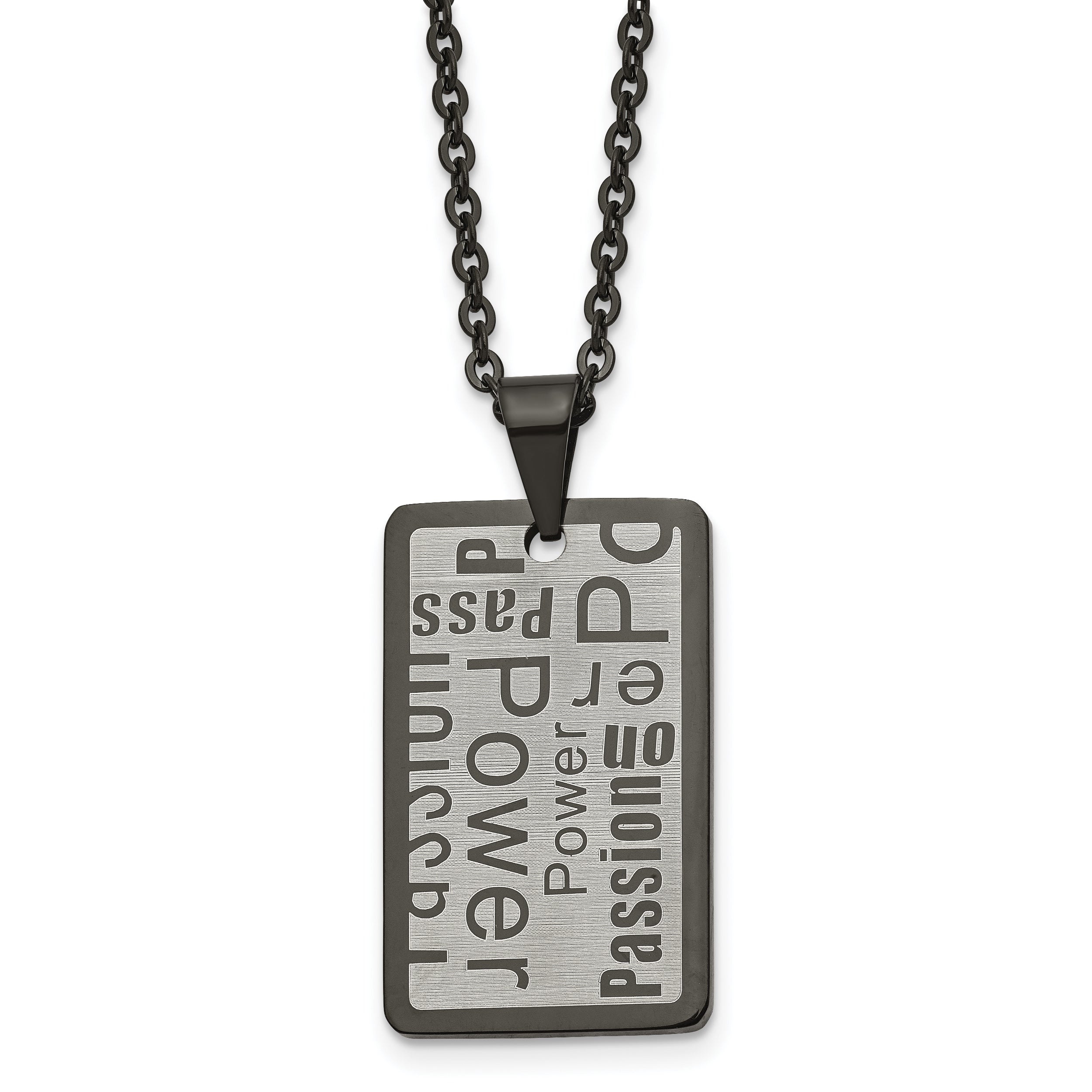 Chisel Stainless Steel Brushed and Polished Black IP-plated Power and Passion Pendant on a 22 inch Cable Chain Necklace