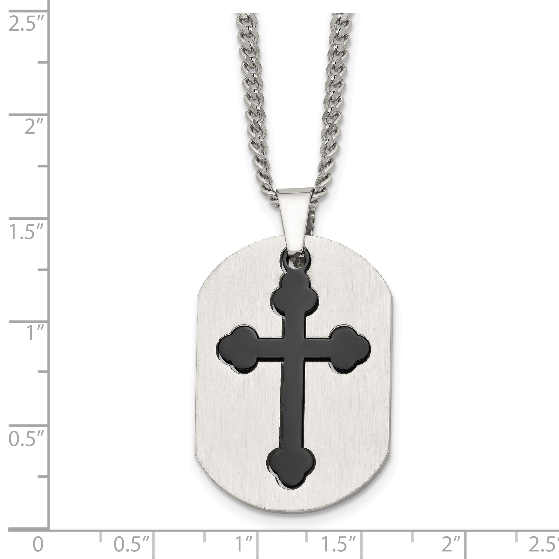 Chisel Stainless Steel Brushed and Polished Black IP-plated 2 Piece Cross and Dog Tag on a 22 inch Curb Chain Necklace