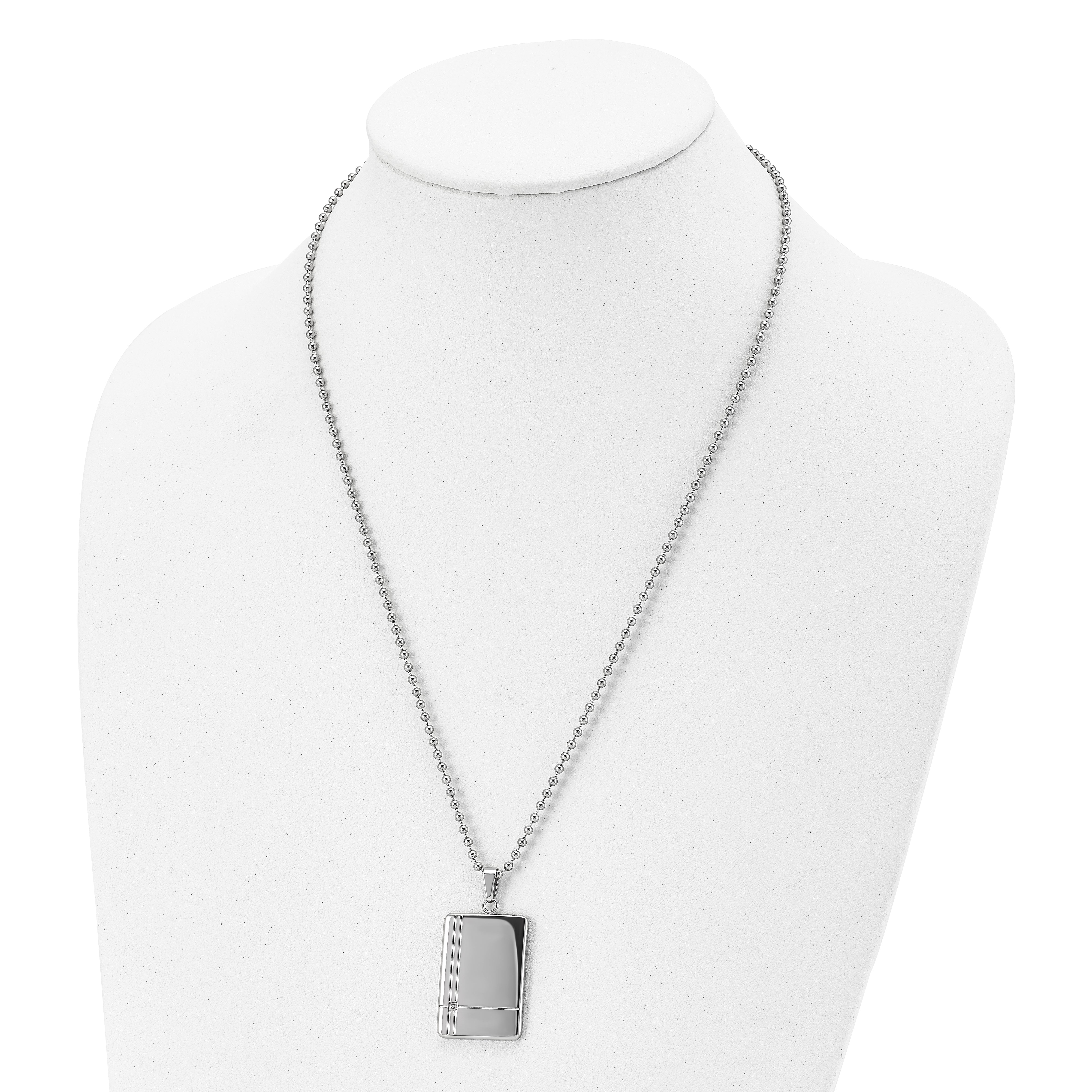 Chisel Stainless Steel Polished with CZ Dog Tag on a 22 inch Ball Chain Necklace