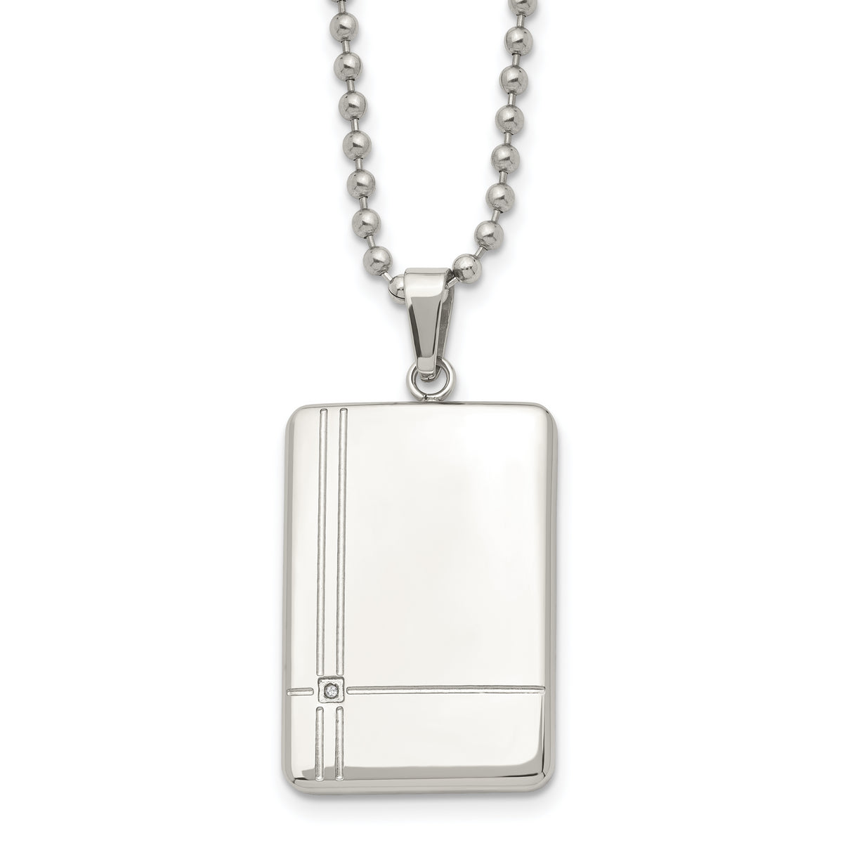 Chisel Stainless Steel Polished with CZ Dog Tag on a 22 inch Ball Chain Necklace