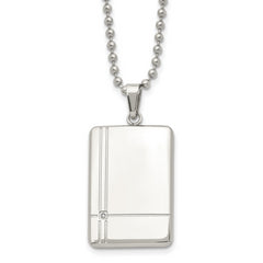 Chisel Stainless Steel Polished with CZ Dog Tag on a 22 inch Ball Chain Necklace