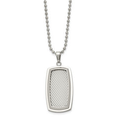 Stainless Steel 22in Polished and Textured Rectangle Necklace