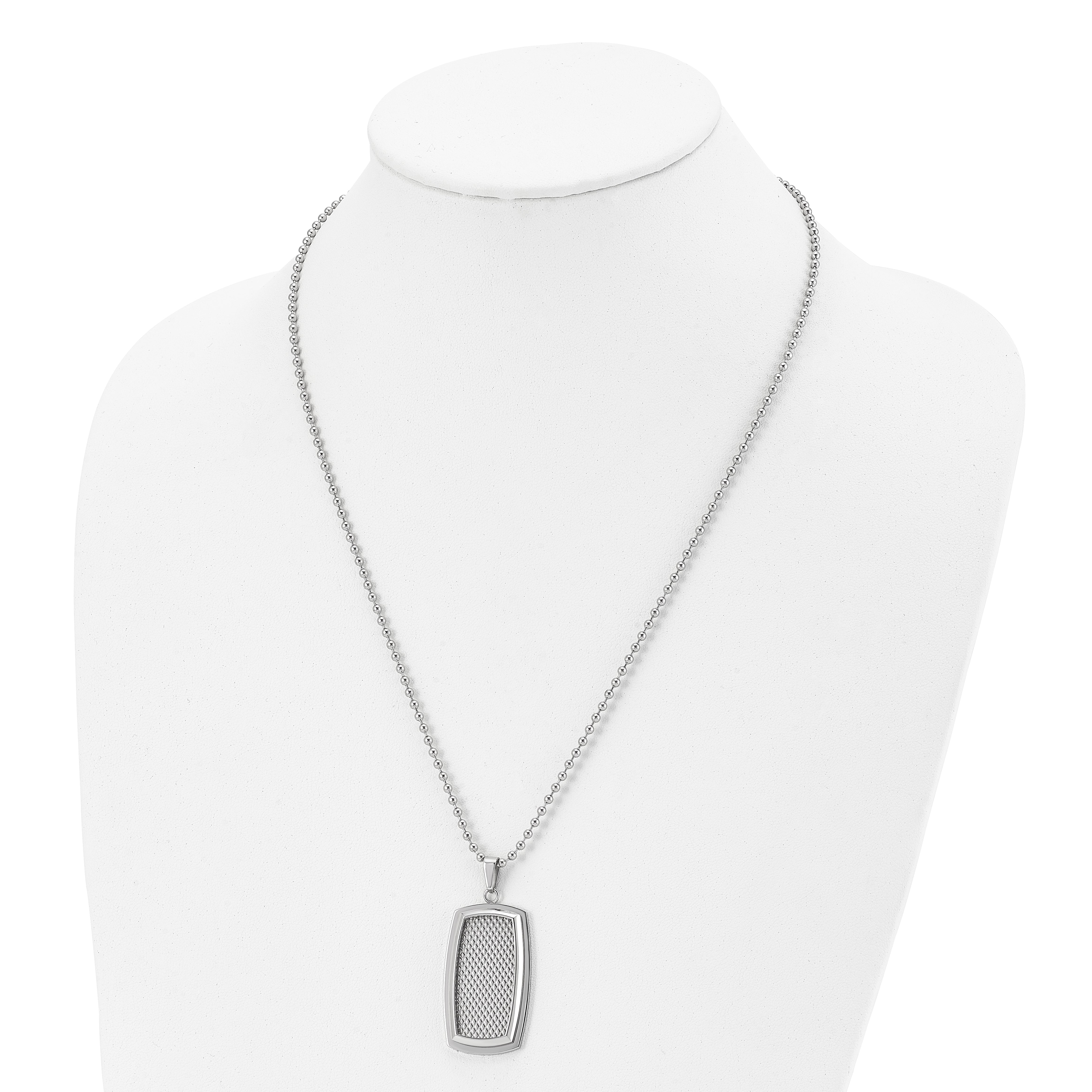 Stainless Steel 22in Polished and Textured Rectangle Necklace