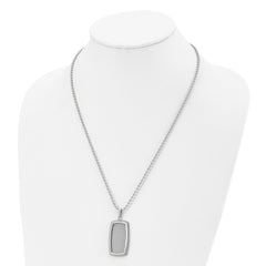 Stainless Steel 22in Polished and Textured Rectangle Necklace