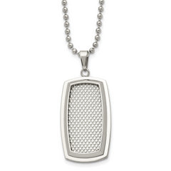 Stainless Steel 22in Polished and Textured Rectangle Necklace