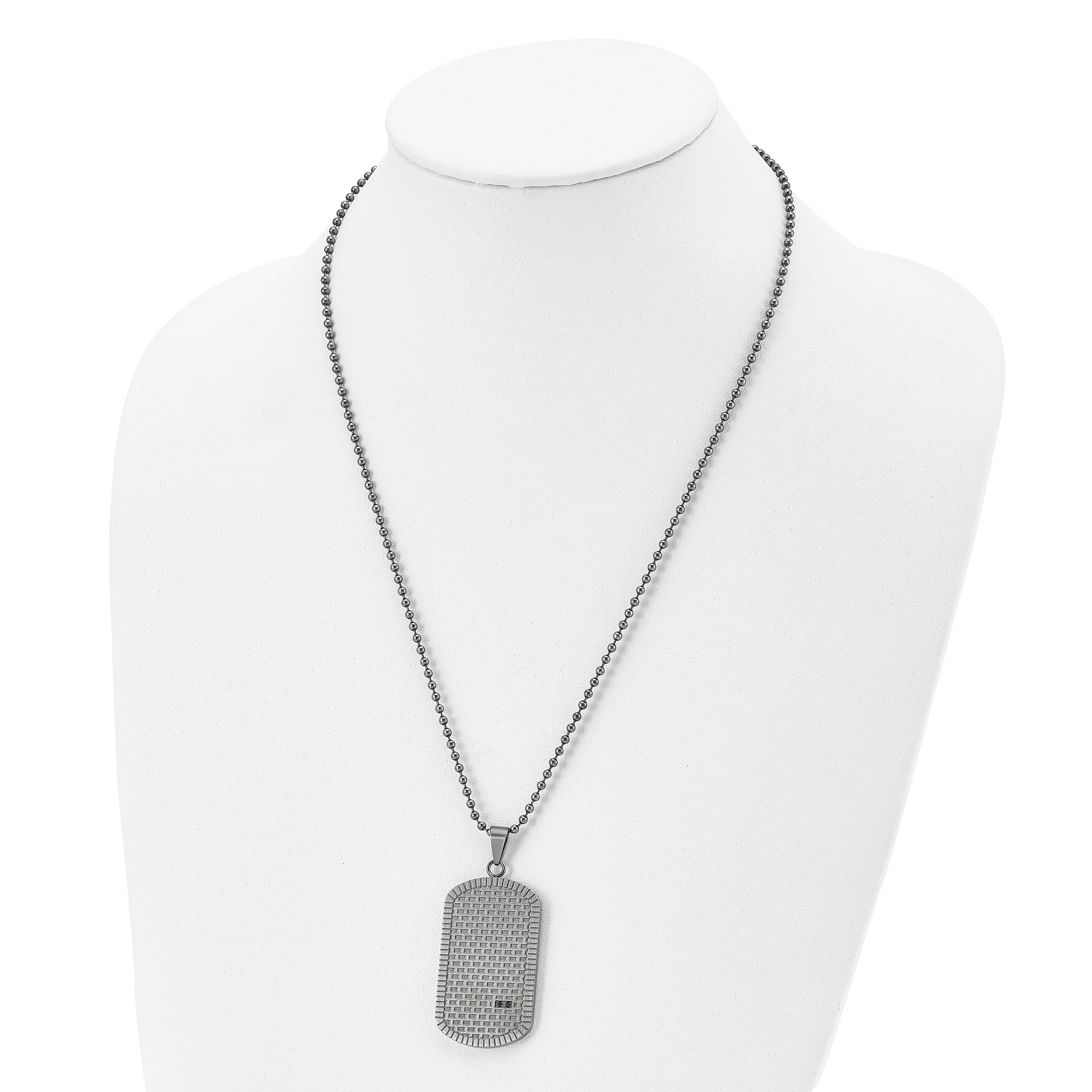 Stainless Steel 22in Brushed & Polished Antiqued Black CZ DogTag Necklace