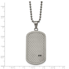 Stainless Steel 22in Brushed & Polished Antiqued Black CZ DogTag Necklace