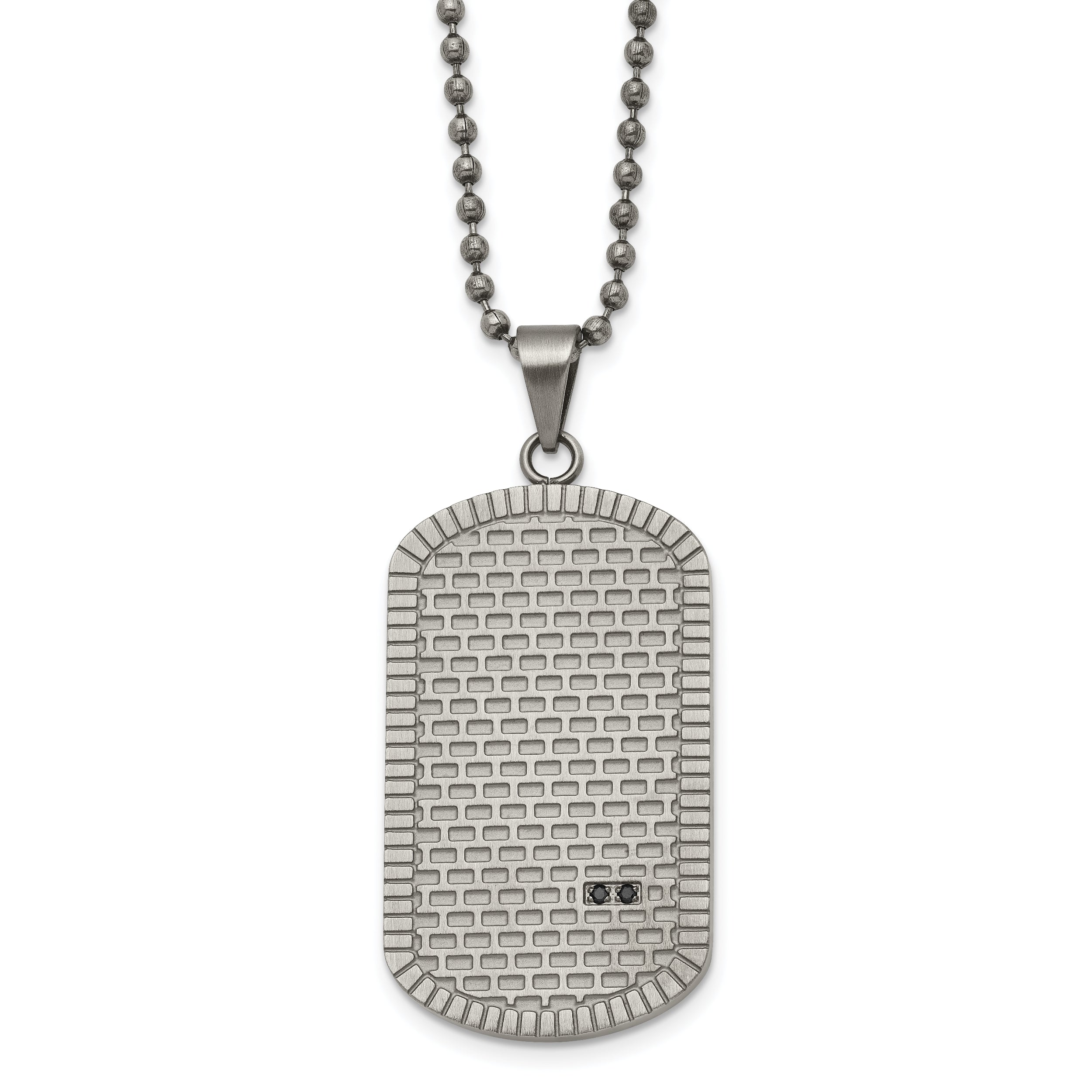 Stainless Steel 22in Brushed & Polished Antiqued Black CZ DogTag Necklace