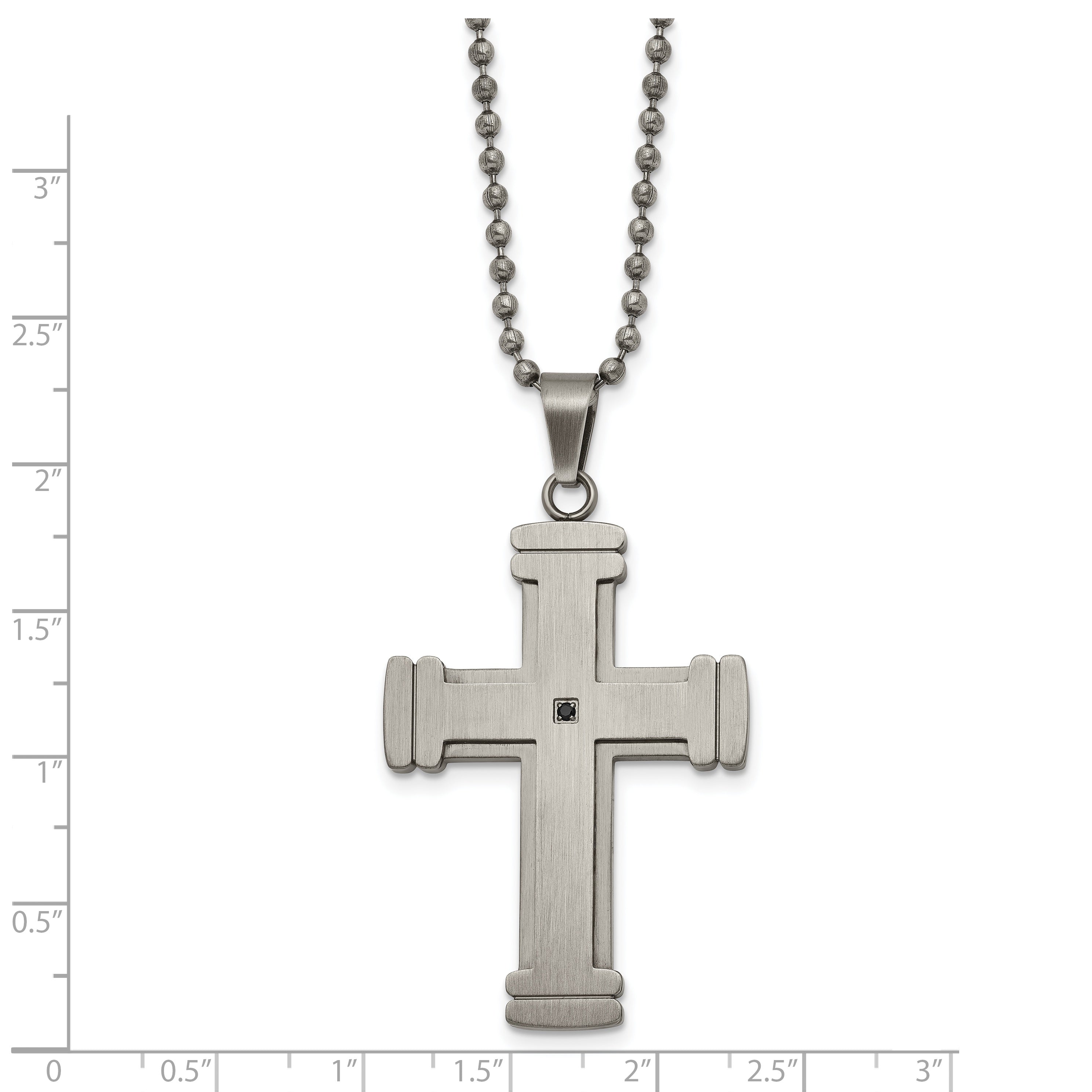 Chisel Stainless Steel Antiqued Brushed and Polished with Black CZ Cross Pendant on a 22 inch Ball Chain Necklace