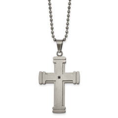 Chisel Stainless Steel Antiqued Brushed and Polished with Black CZ Cross Pendant on a 22 inch Ball Chain Necklace