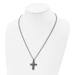 Chisel Stainless Steel Polished and Textured Gun Metal IP-plated Cross Pendant on a 22 inch Curb Chain Necklace