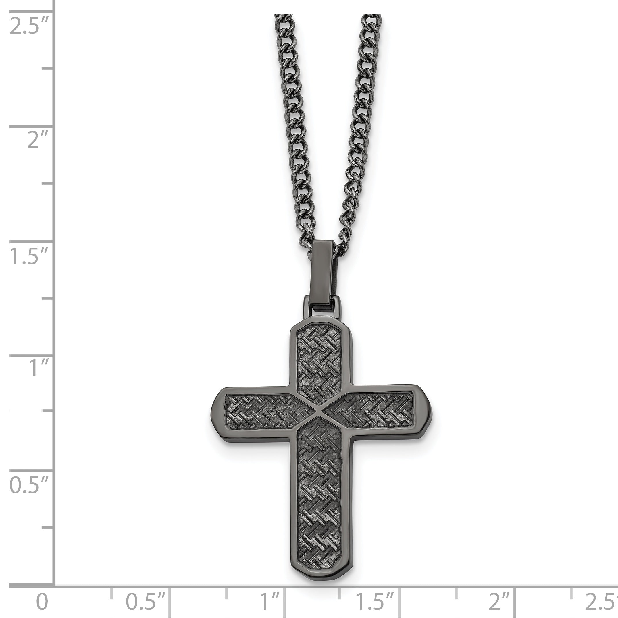 Chisel Stainless Steel Polished and Textured Gun Metal IP-plated Cross Pendant on a 22 inch Curb Chain Necklace