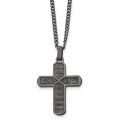 Chisel Stainless Steel Polished and Textured Gun Metal IP-plated Cross Pendant on a 22 inch Curb Chain Necklace