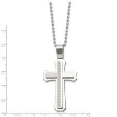 Chisel Stainless Steel Brushed and Polished Swirl Design Cross Pendant on a 24 inch Ball Chain Necklace