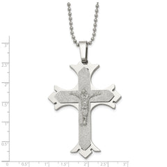 Chisel Stainless Steel Polished Laser Cut Crucifix Pendant on a 22 inch Ball Chain Necklace