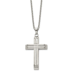 Chisel Stainless Steel Brushed and Polished Cross on a 22 inch Cable Chain Necklace