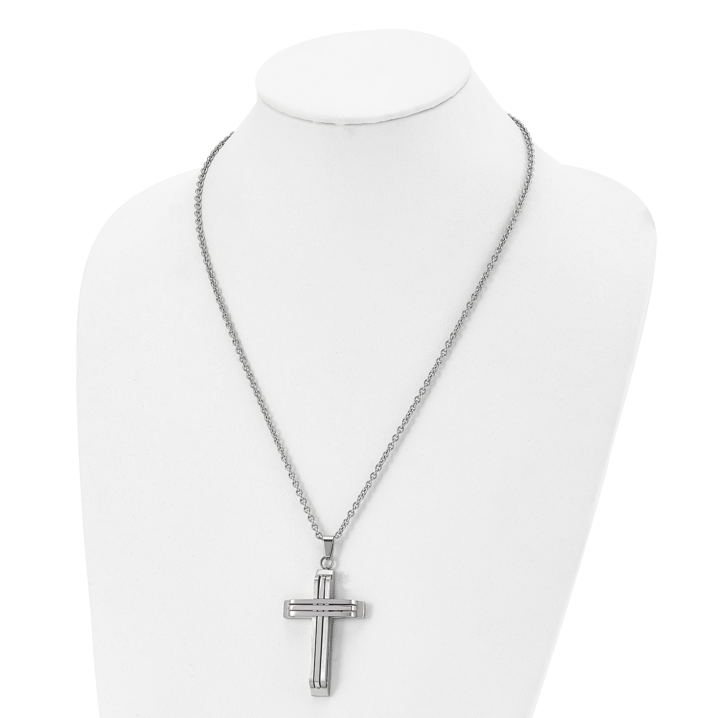 Chisel Stainless Steel Brushed and Polished Cross on a 22 inch Cable Chain Necklace