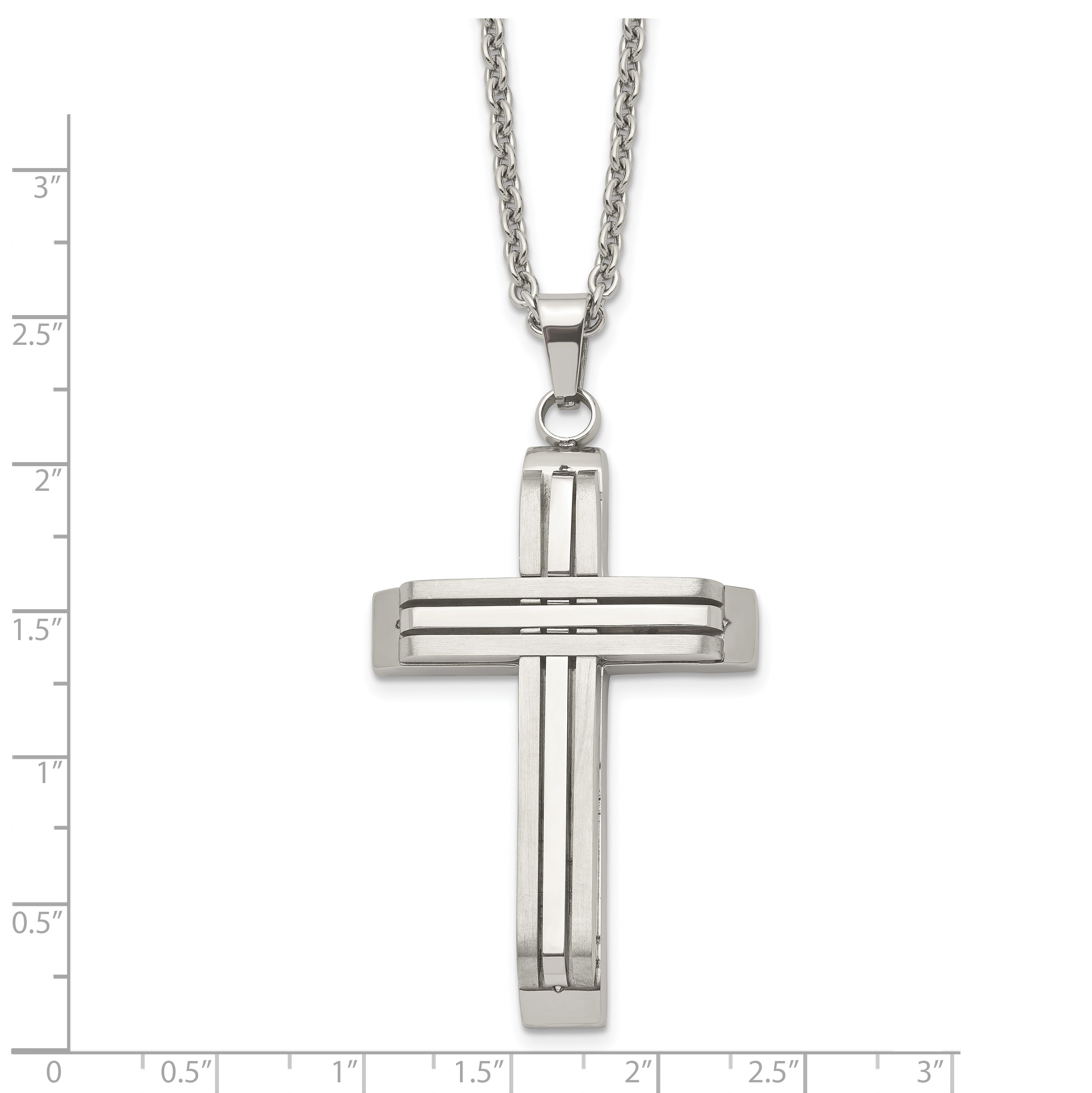 Chisel Stainless Steel Brushed and Polished Cross on a 22 inch Cable Chain Necklace