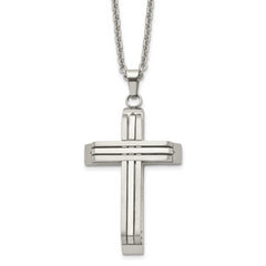 Chisel Stainless Steel Brushed and Polished Cross on a 22 inch Cable Chain Necklace