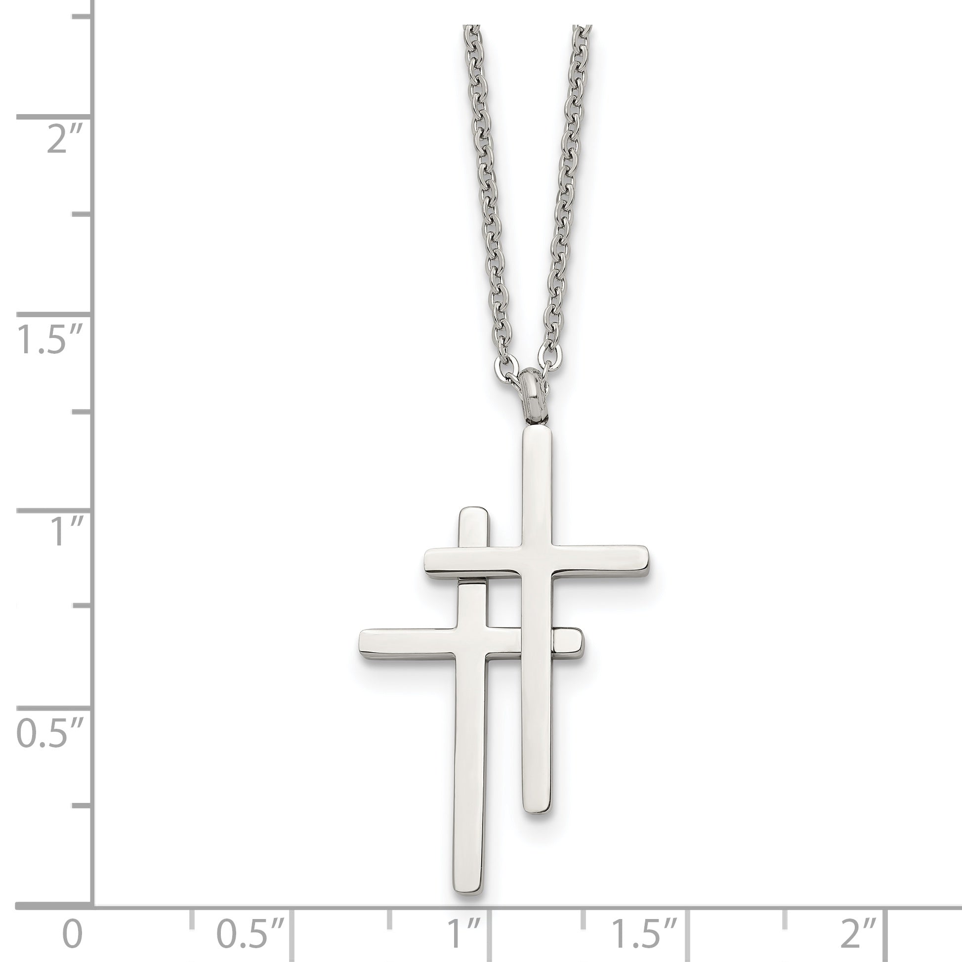 Stainless Steel Polished Double Cross 18in Necklace