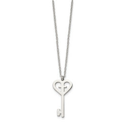 Stainless Steel Polished Key with Cross 16in Necklace